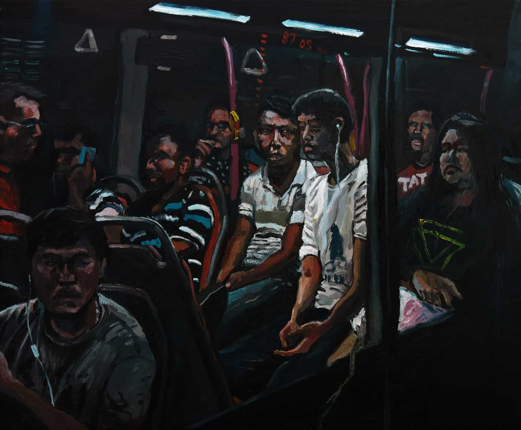 Passengers, 2016, Oil on canvas, 50.5 x 61 cm. Image courtesy of Yeo Tze Yang